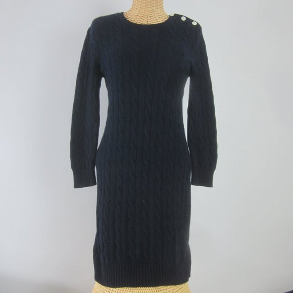 Rugby Ralph Lauren Sweater Dress Cashmere Wool Blend Small Navy Blue Cable Knit - Picture 1 of 10